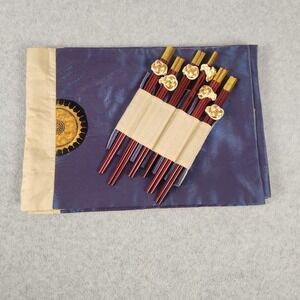 Vintage‎ Chinese Chopstick Set – 6 Pairs + 6 Silk Placemats in Wrap Pouch